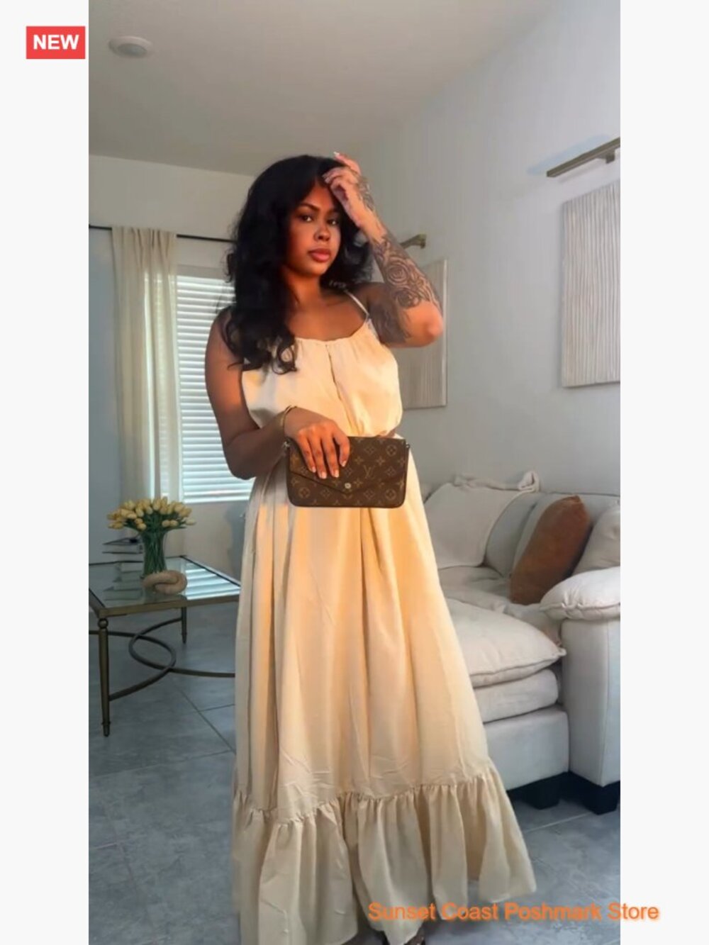 Sexy Spaghetti Strap Sleeveless Ruched Ruffle Hem Bandage Oversized Beach Loose - Picture 7 of 7